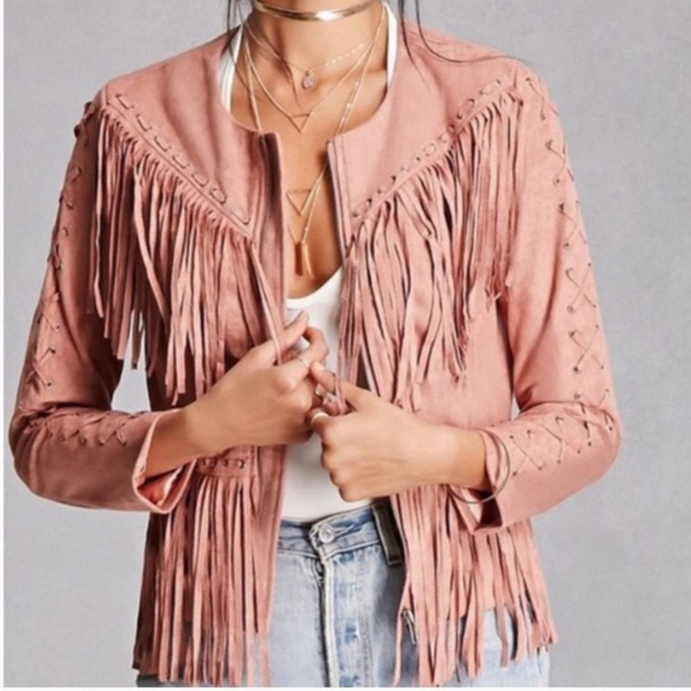 Fringe jacket in faux suede